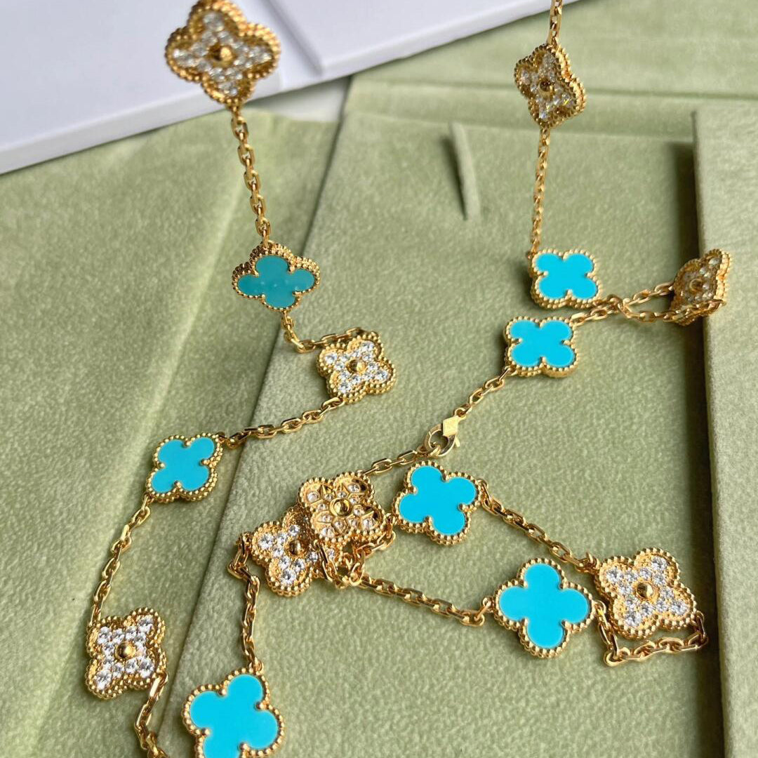 [AuraEcho]CLOVER 20 MOTIFS TURQUOISE DIAMOND NECKLACE