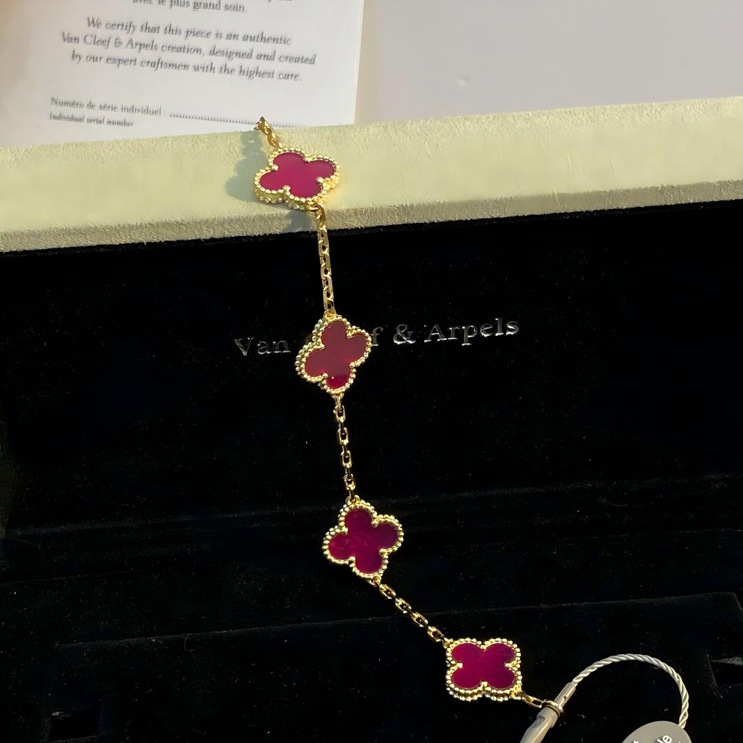 [AuraEcho]NEW CLOVER 5 MOTIFS PINK ENAMEL BRACELET