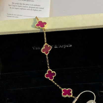 [AuraEcho]NEW CLOVER 5 MOTIFS PINK ENAMEL BRACELET