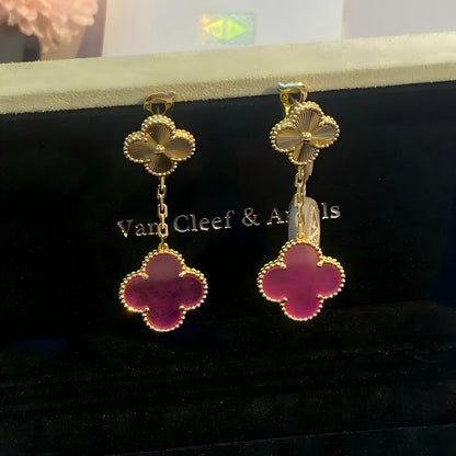 [AuraEcho]NEW CLOVER 2 MOTIF PINK ENAMEL EARRINGS