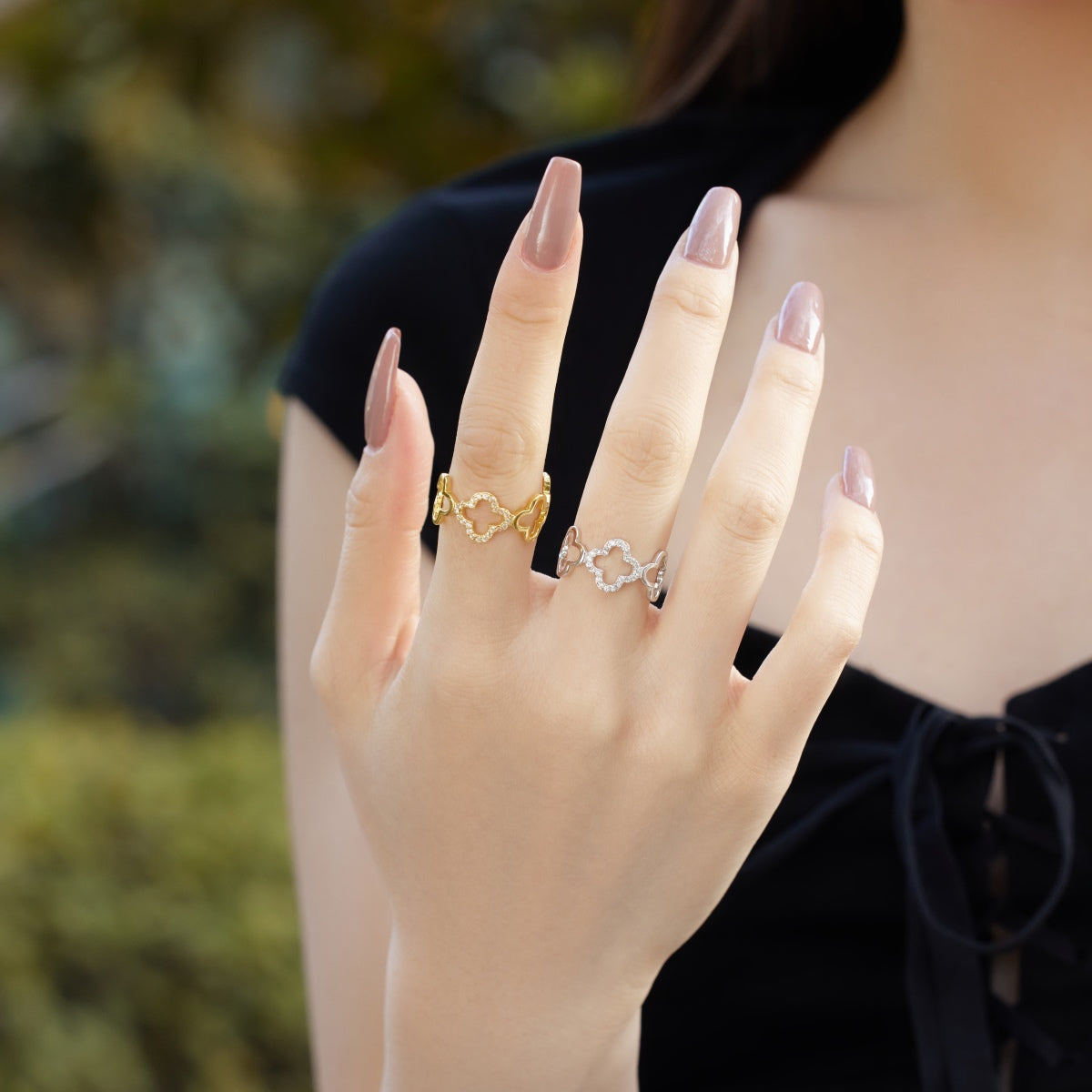 [AuraEcho]Hollow Design Four-Leaf Clover Flower Shape Ring