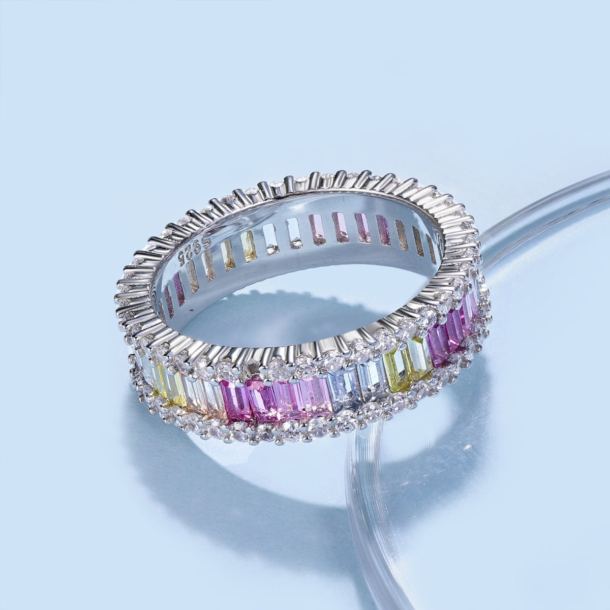 [AuraEcho]Dainty Kaleidoscopic Emerald Cut Daily Ring