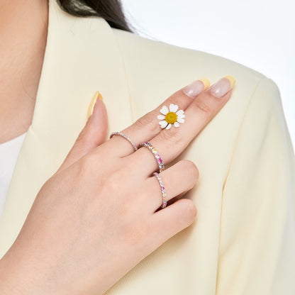 [AuraEcho]Ornate Colorful Round Cut Tennis Ring