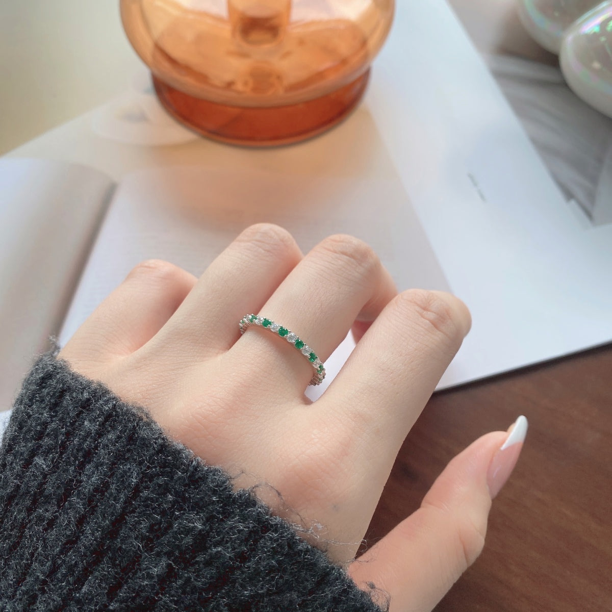 [AuraEcho]Exquisite Colorful Round Cut Tennis Ring