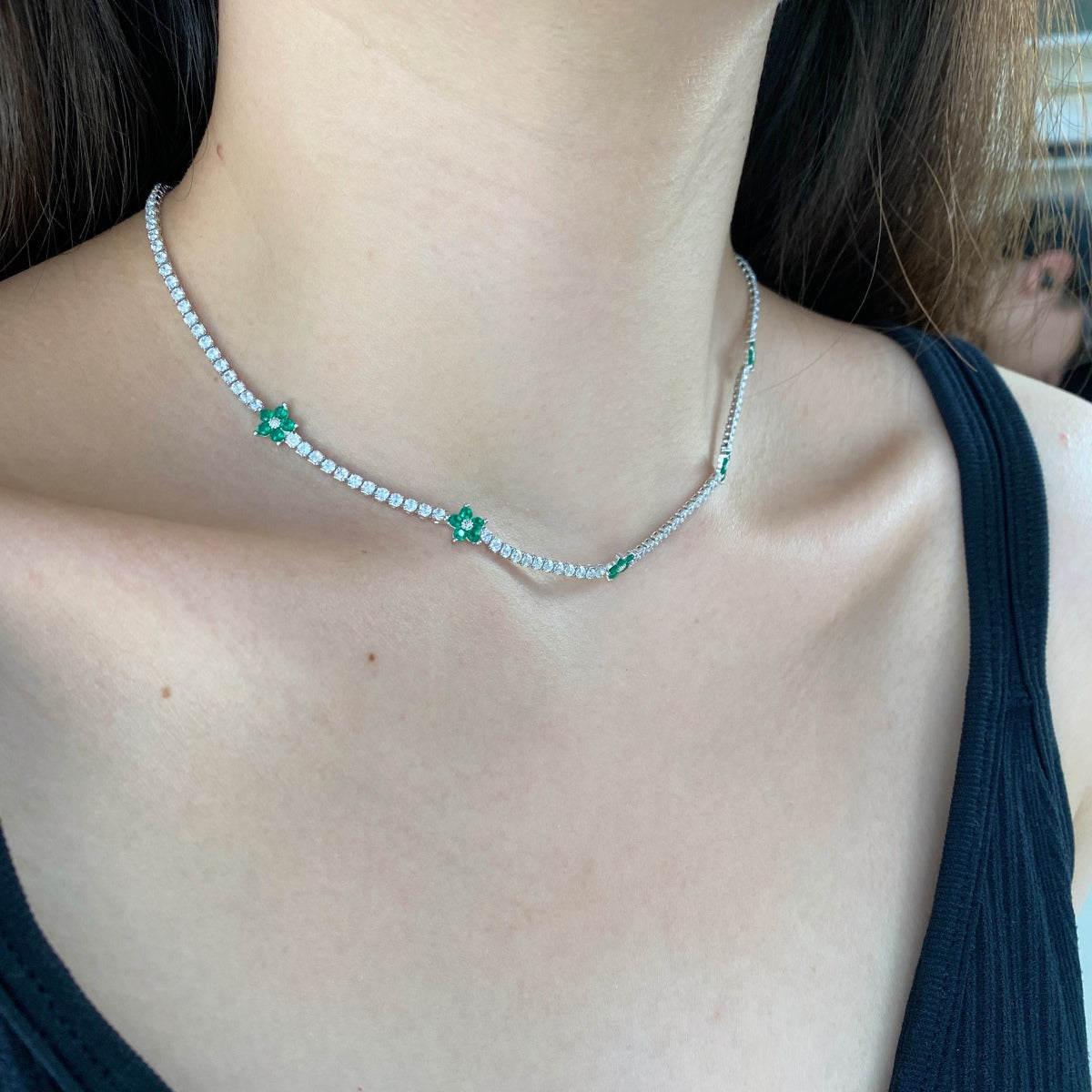 [AuraEcho]Luxurious Colorful Flower Tennis Necklace