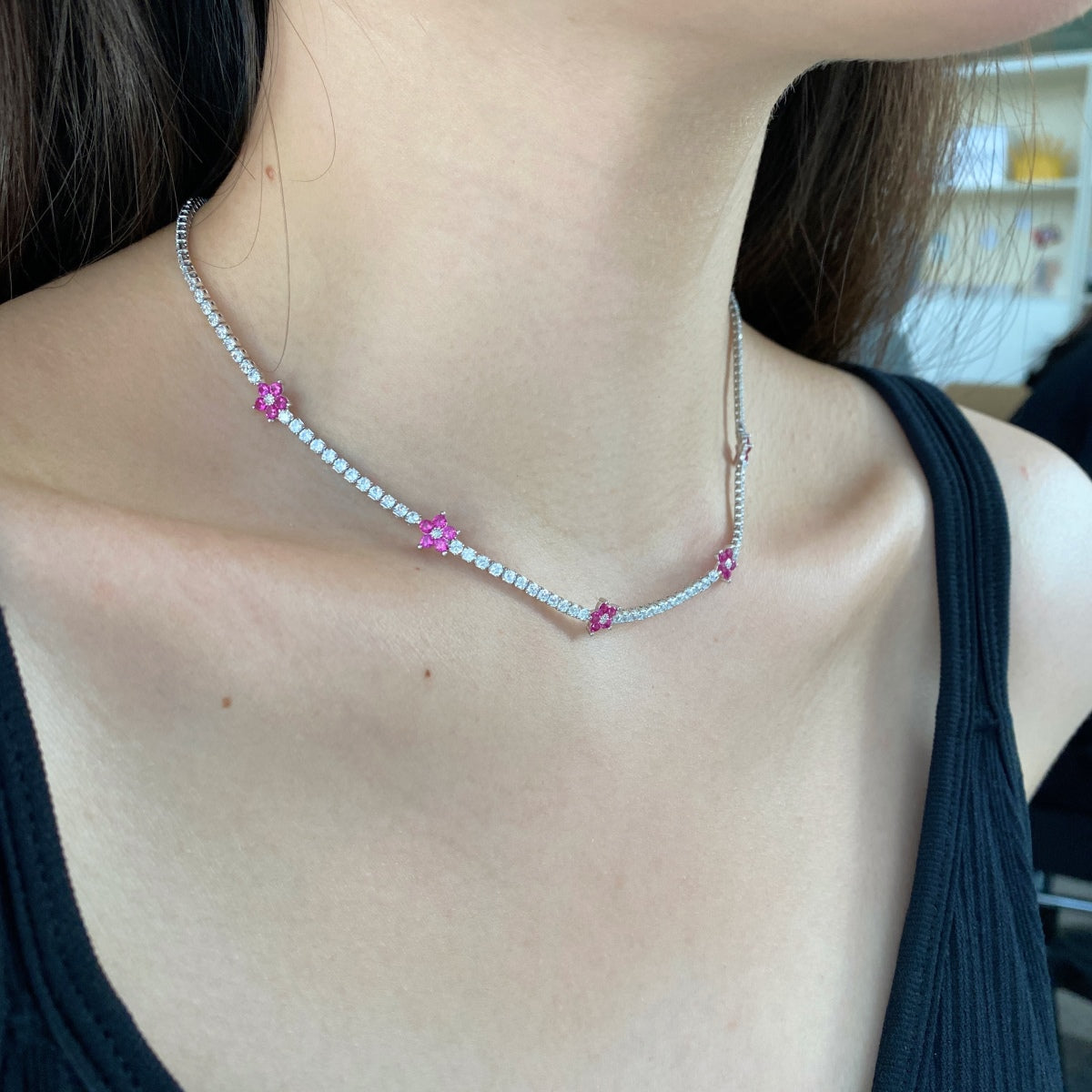 [AuraEcho]Luxurious Colorful Flower Tennis Necklace