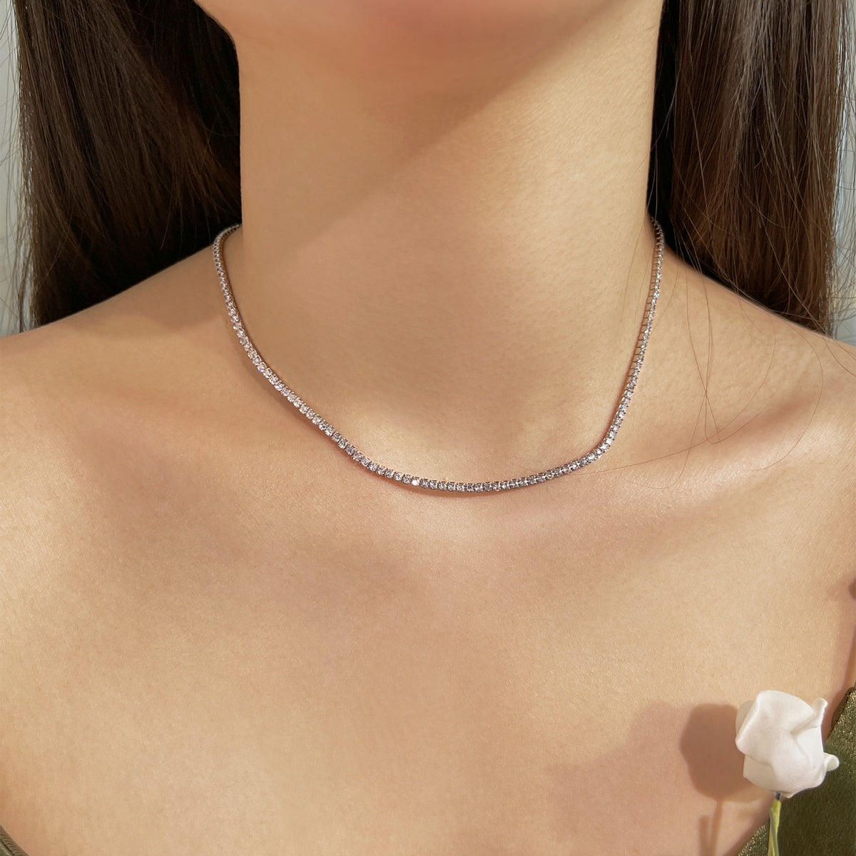 [AuraEcho]Delicate Round Shape Tennis Necklace