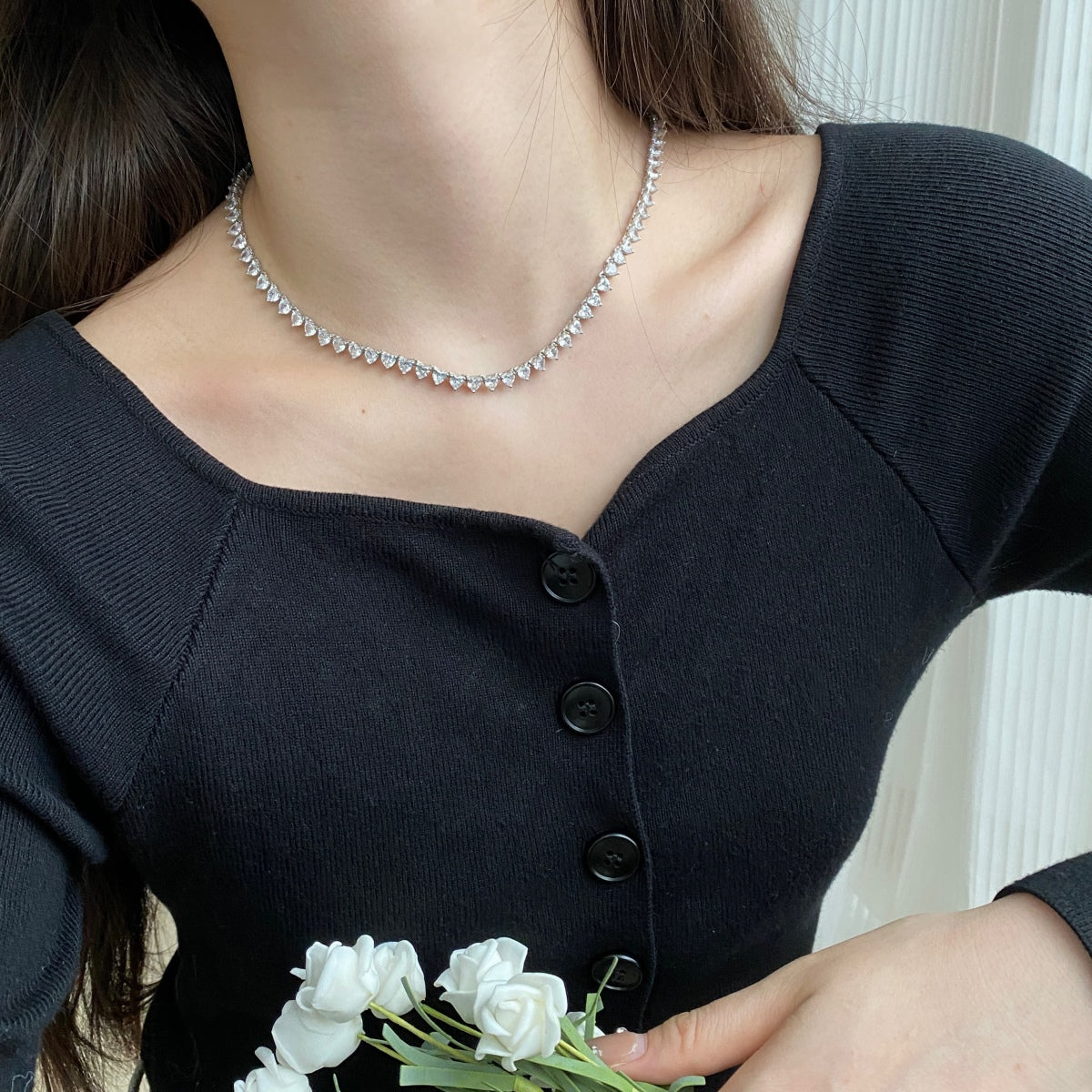 [AuraEcho]Ornate Heart Cut Tennis Necklace