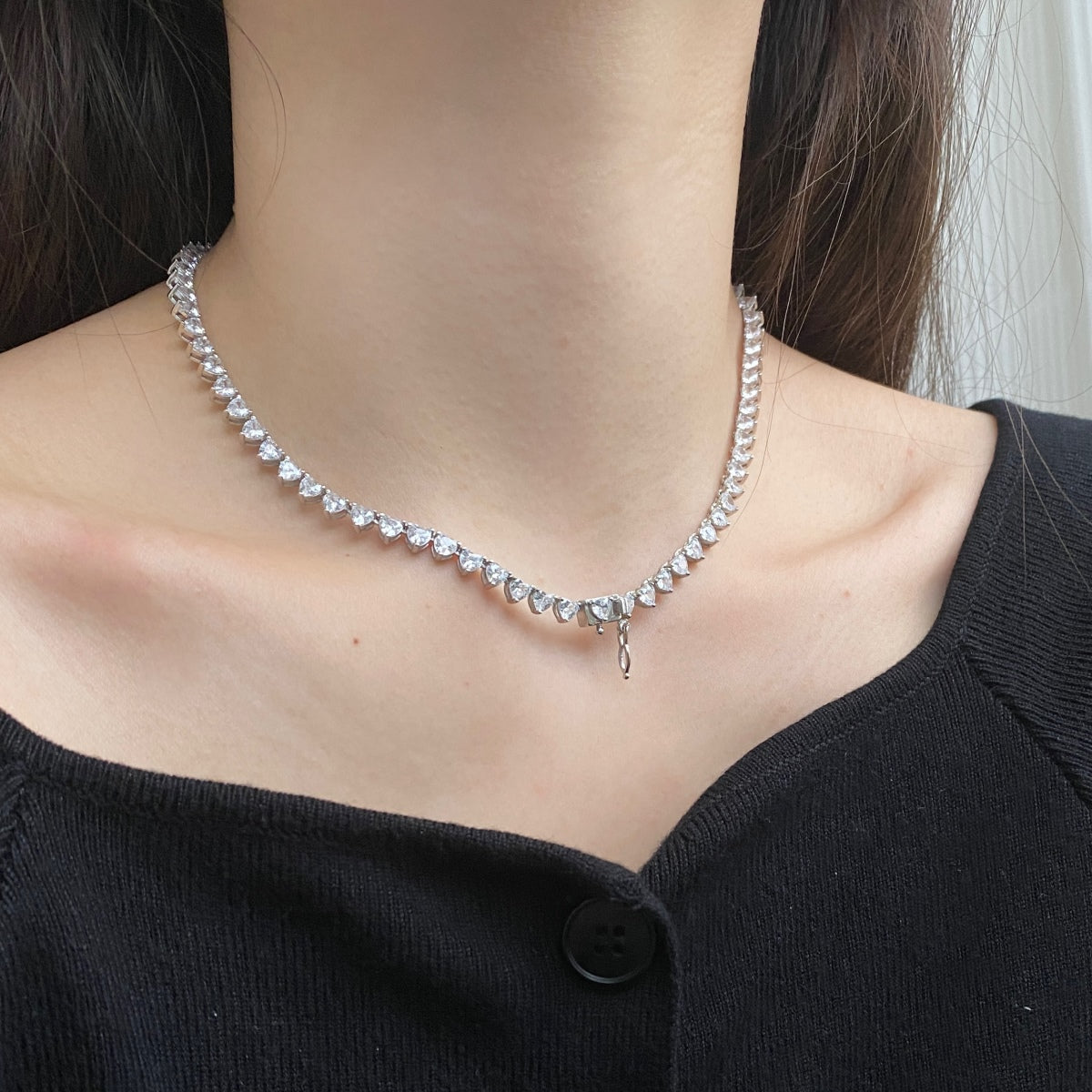 [AuraEcho]Ornate Heart Cut Tennis Necklace