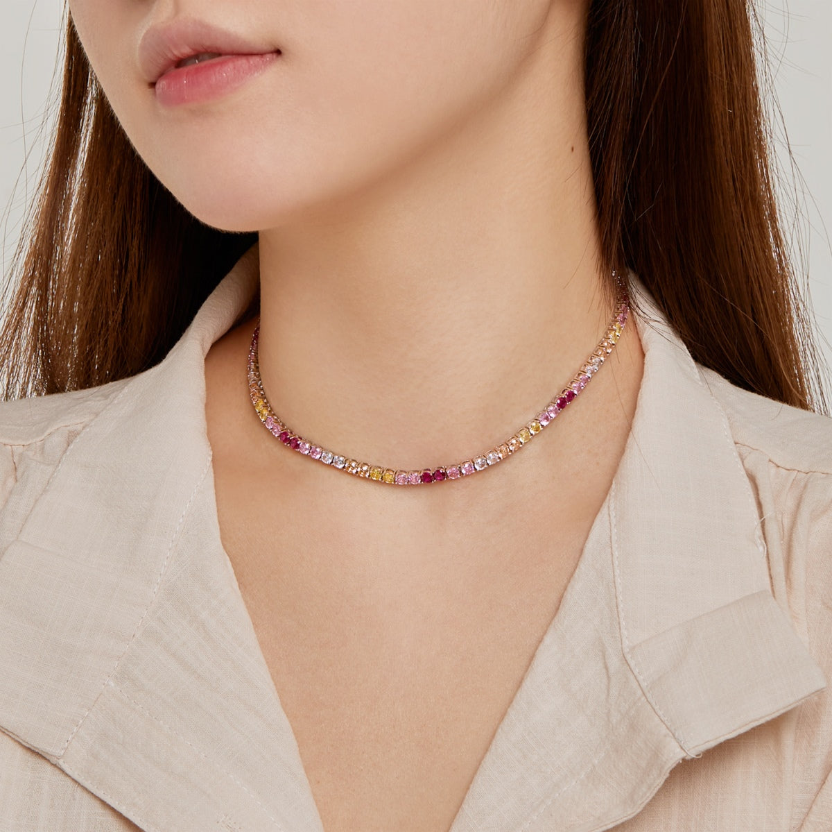 [AuraEcho]Delicate Colorful Tennis Necklace