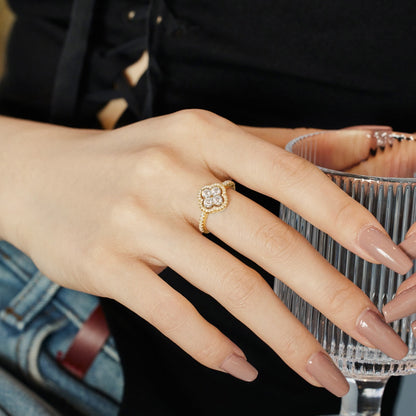 [AuraEcho]Four Leaf Clover Flower Design Ring