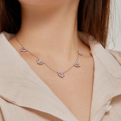 [AuraEcho]Sparkling Five Heart Necklace