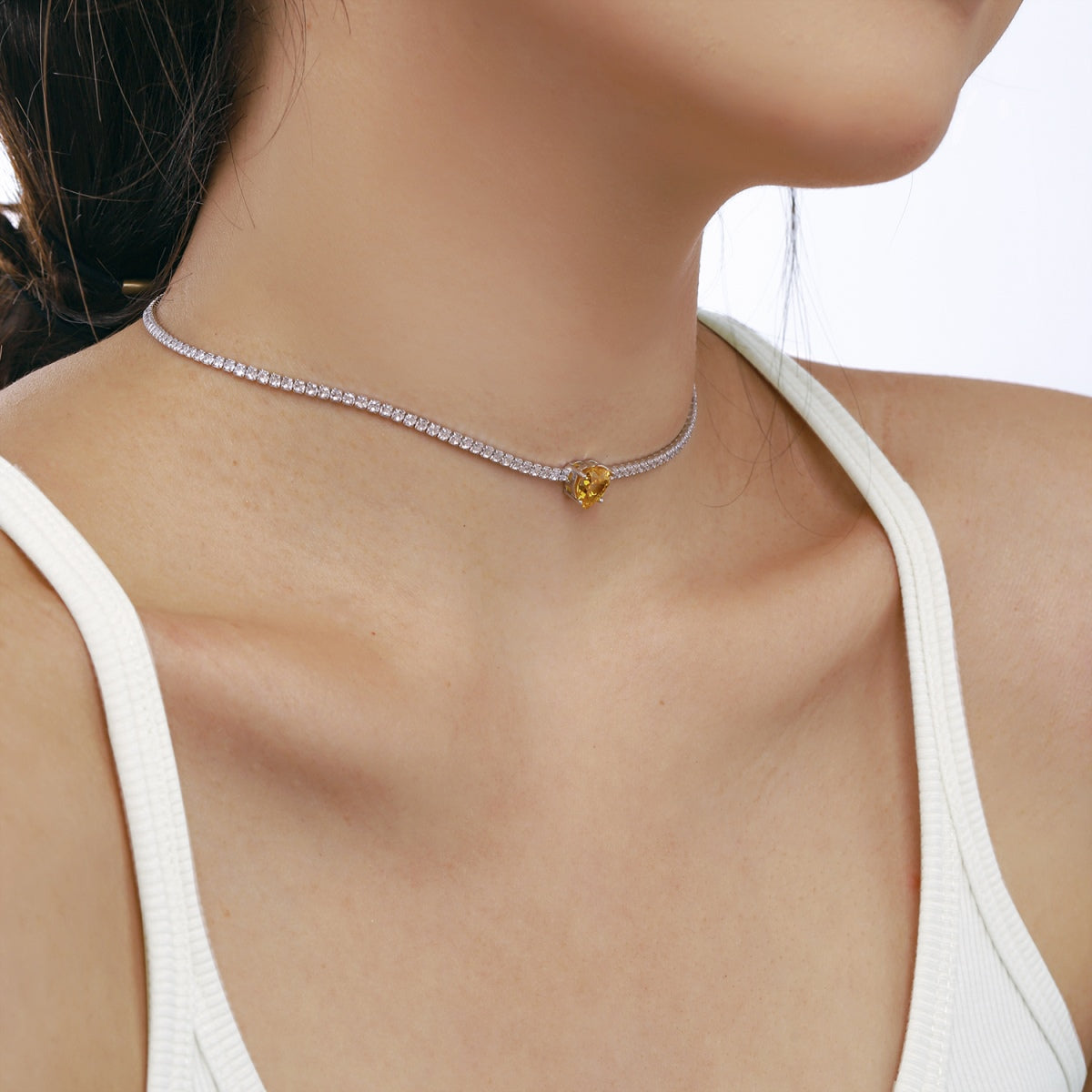 [AuraEcho]2.0 Carat Sparkling Tennis Heart Cut Necklace