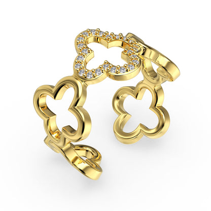 [AuraEcho]Hollow Design Four-Leaf Clover Flower Shape Ring