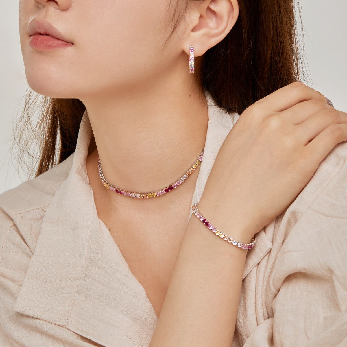 [AuraEcho]Luxurious Colorful Romantic Heart Shape Lover Bracelet