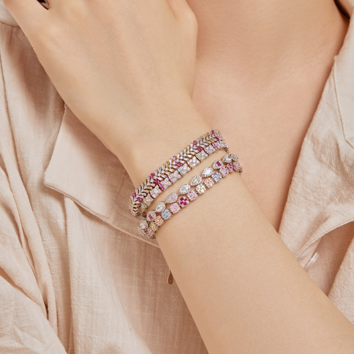 [AuraEcho]Delicate Colorful Emerald Cut Daily Bracelet