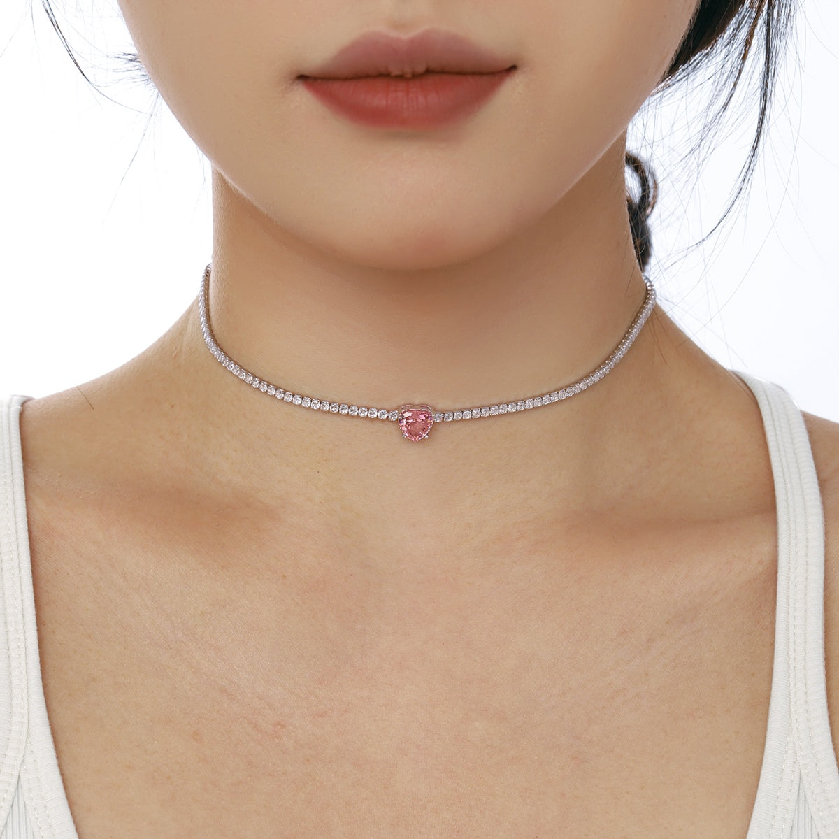 [AuraEcho]2.0 Carat Sparkling Tennis Heart Cut Necklace