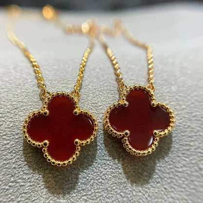 [AuraEcho]CLOVER 15MM CARNELIAN SINGLE FLOWER NECKLACE