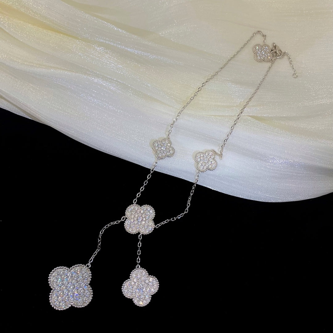 [AuraEcho]CLOVER 5 MOTIFS SILVER DIAMONDS NECKLACE