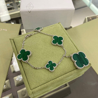 [AuraEcho]CLOVER 5 MOTIFS SIVLER MALACHITE BRACELET