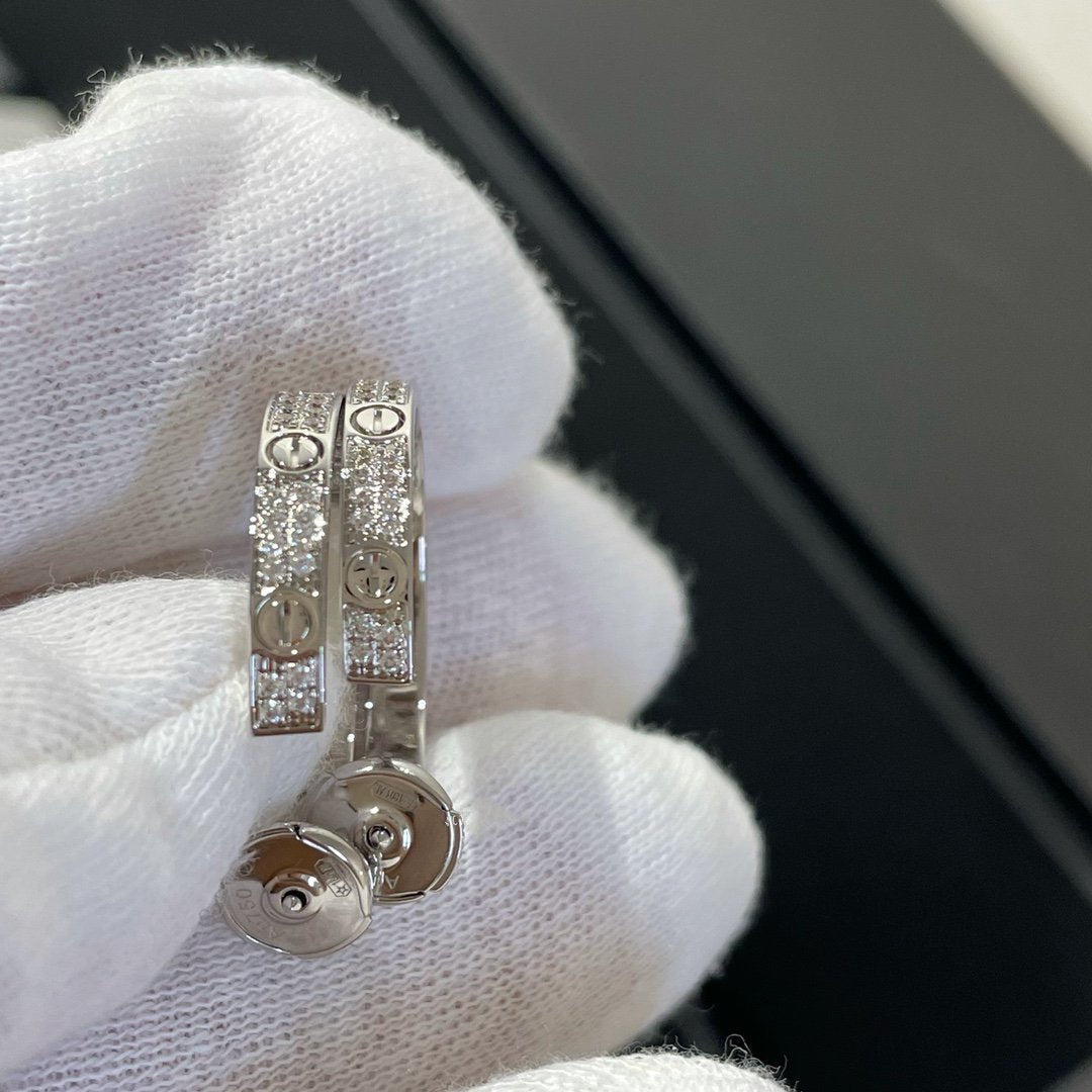 [AuraEcho]LOVE DIAMOND SILVER HOOP EARRINGS