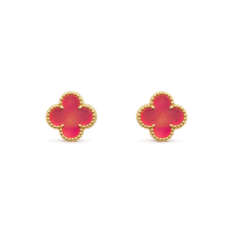 [AuraEcho]NEW CLOVER 15MM PINK ENAMEL STUD EARRINGS