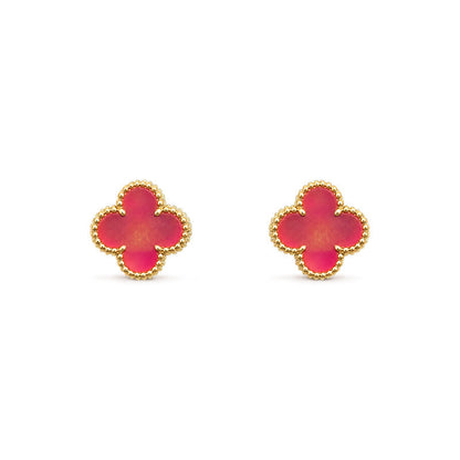 [AuraEcho]NEW CLOVER 15MM PINK ENAMEL STUD EARRINGS
