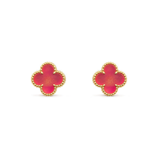 [AuraEcho]NEW CLOVER 15MM PINK ENAMEL STUD EARRINGS