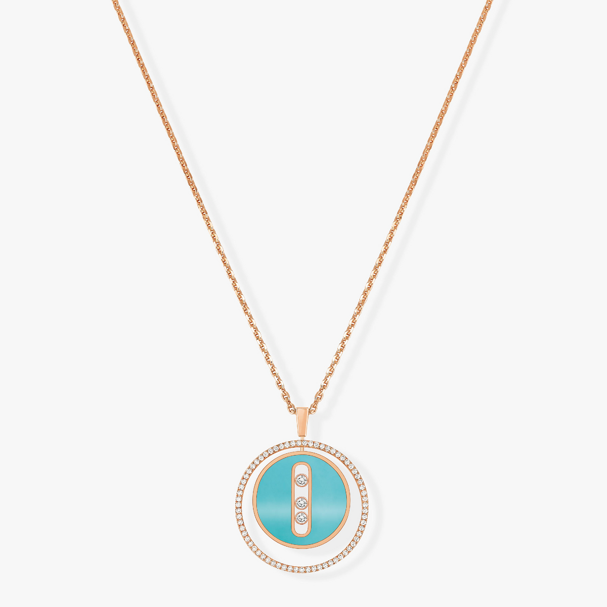 [AuraEcho]LUCKY MOVE 3 DIAMONDS TURQUOISE PINK GOLD DIAMOND NECKLACE