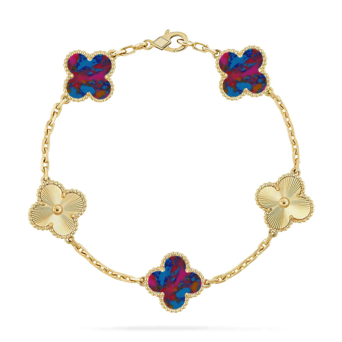 [AuraEcho]CLOVER 5 MOTIF COLOR GEMSTONES BRACELET COLLECTION
