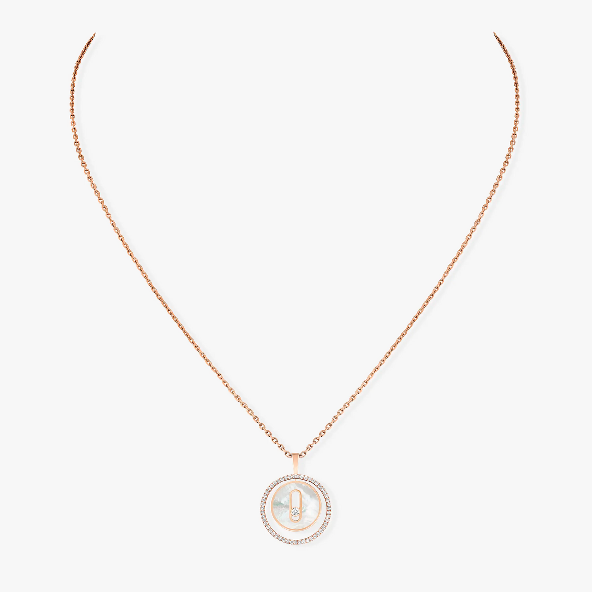[AuraEcho]LUCKY MOVE 1 DIAMOND WHITE MOTHER OF PEARL PINK GOLD DIAMOND NECKLACE