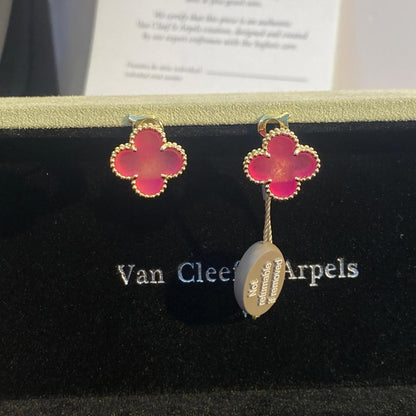 [AuraEcho]NEW CLOVER 15MM PINK ENAMEL STUD EARRINGS