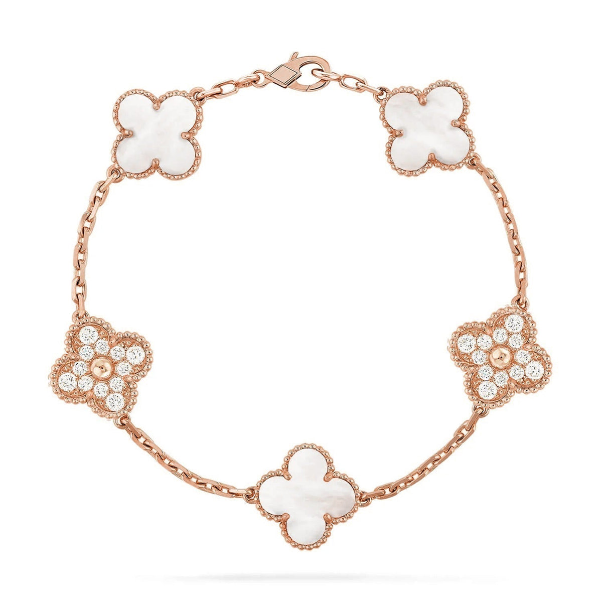 [AuraEcho]CLOVER WHITE PEARL MOP 5 MOTIF BRACELET COLLECTION
