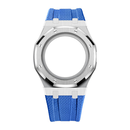 [AuraEcho]Steel Case & Fluoroelastomer Strap Full‑wrap Embedded Watch Band(Only Strap)