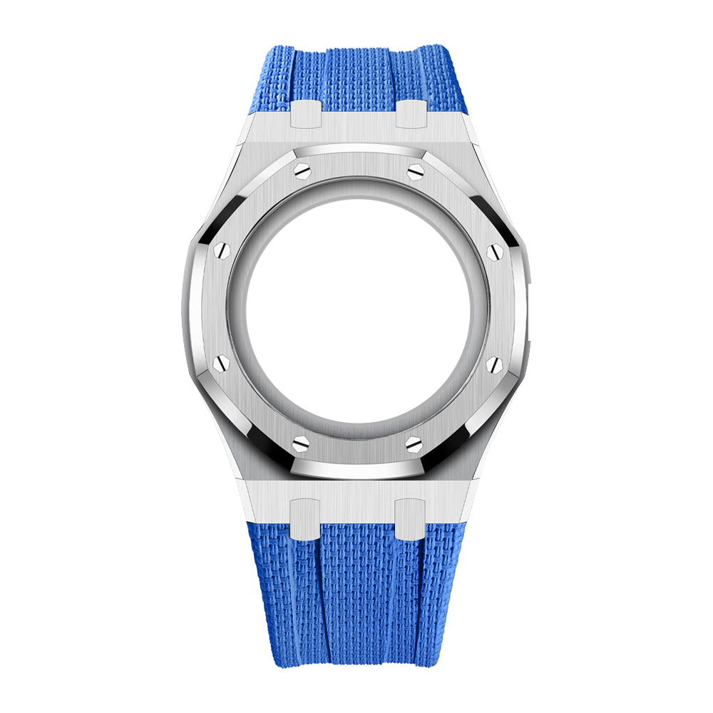 [AuraEcho]Steel Case & Fluoroelastomer Strap Full‑wrap Embedded Watch Band(Only Strap)