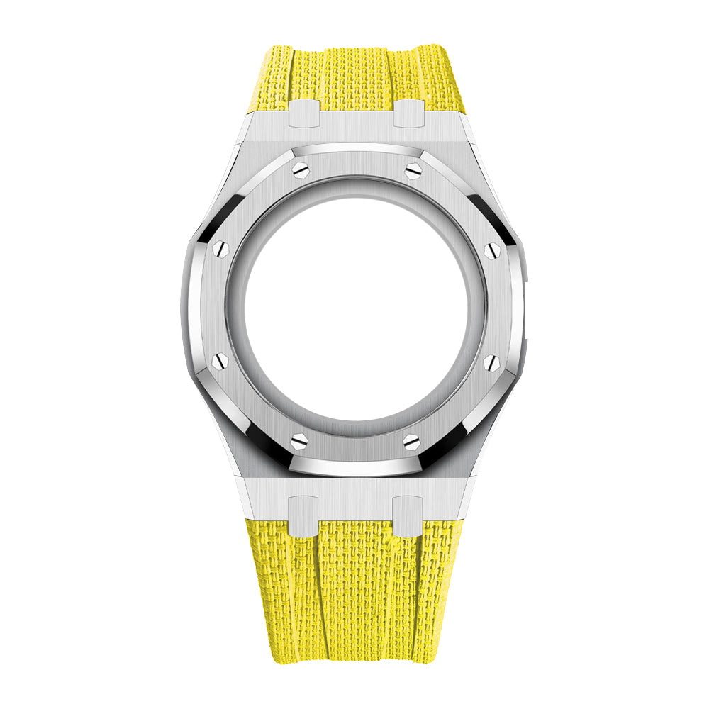 [AuraEcho]Steel Case & Fluoroelastomer Strap Full‑wrap Embedded Watch Band(Only Strap)
