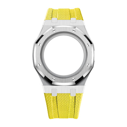 [AuraEcho]Steel Case & Fluoroelastomer Strap Full‑wrap Embedded Watch Band(Only Strap)