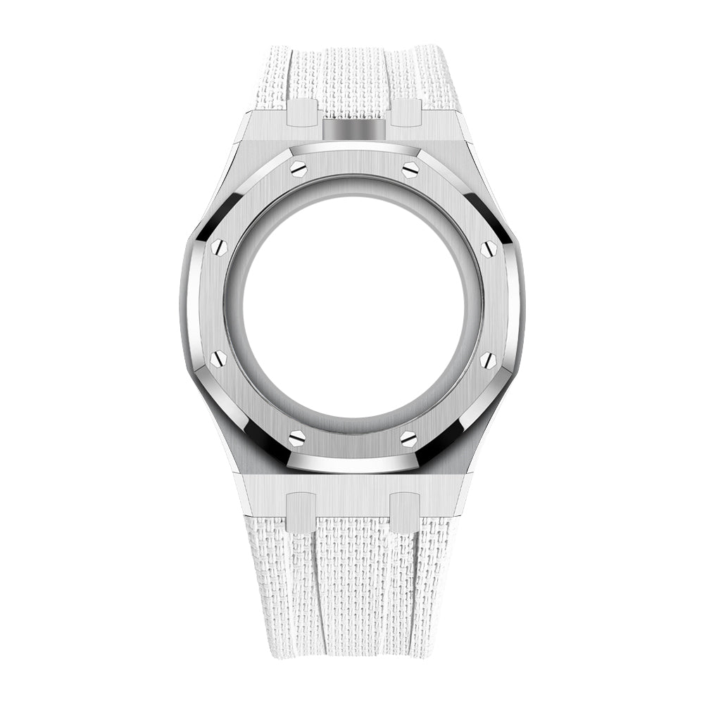 [AuraEcho]Steel Case & Fluoroelastomer Strap Full‑wrap Embedded Watch Band(Only Strap)