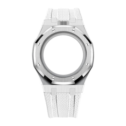 [AuraEcho]Steel Case & Fluoroelastomer Strap Full‑wrap Embedded Watch Band(Only Strap)