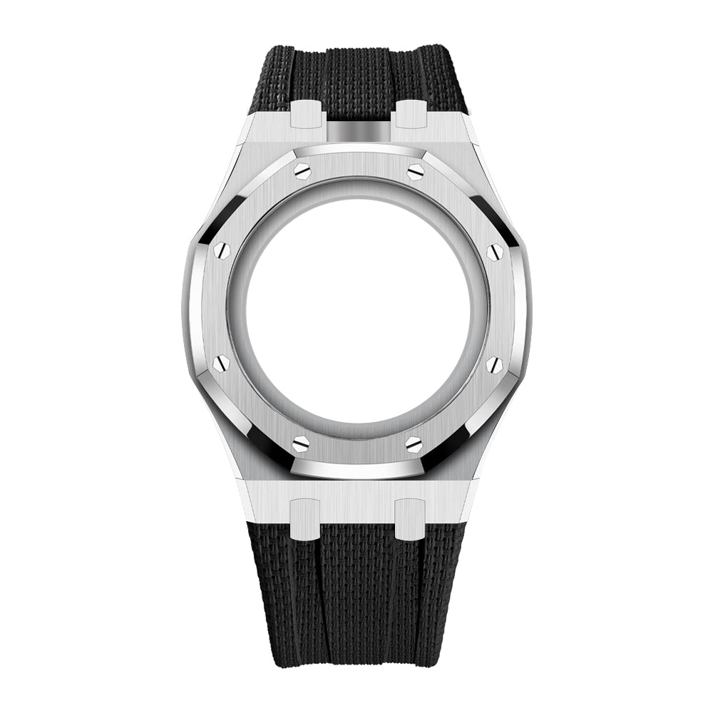 [AuraEcho]Steel Case & Fluoroelastomer Strap Full‑wrap Embedded Watch Band(Only Strap)