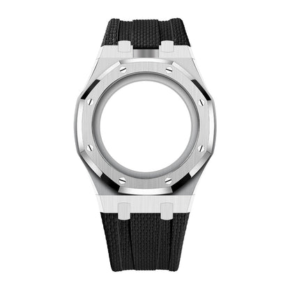 [AuraEcho]Steel Case & Fluoroelastomer Strap Full‑wrap Embedded Watch Band(Only Strap)