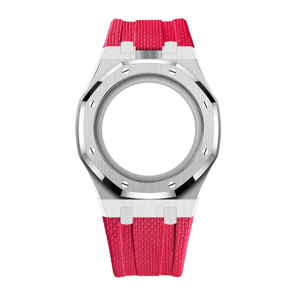 [AuraEcho]Steel Case & Fluoroelastomer Strap Full‑wrap Embedded Watch Band(Only Strap)