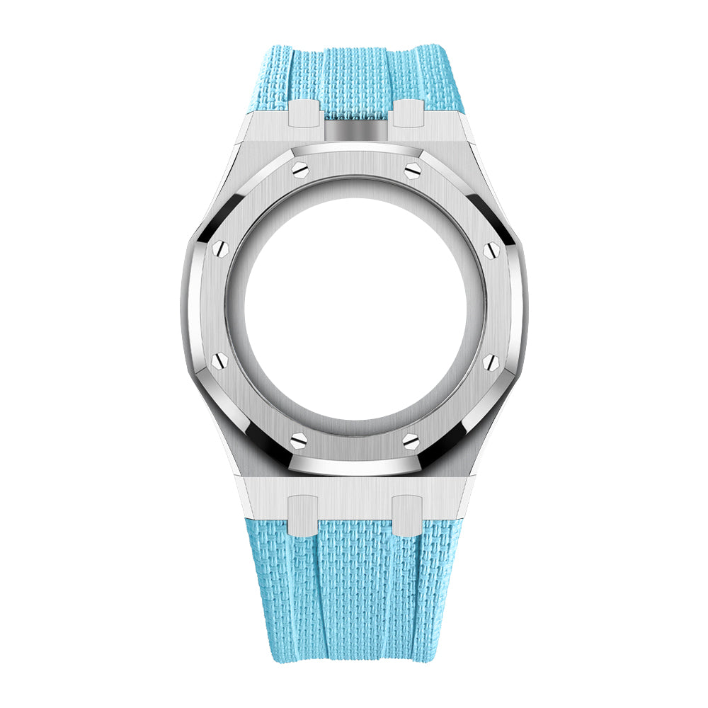 [AuraEcho]Steel Case & Fluoroelastomer Strap Full‑wrap Embedded Watch Band(Only Strap)