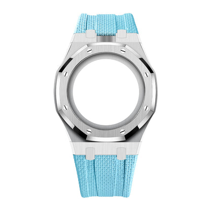 [AuraEcho]Steel Case & Fluoroelastomer Strap Full‑wrap Embedded Watch Band(Only Strap)