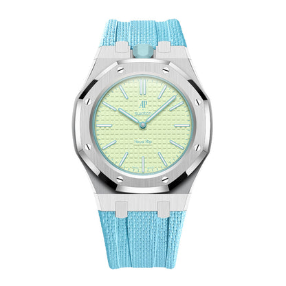[AuraEcho]Steel Case & Fluoroelastomer Strap Full‑wrap Embedded Watch Band(Only Strap)