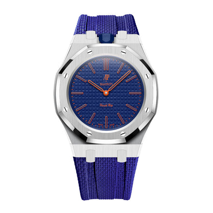 [AuraEcho]Steel Case & Fluoroelastomer Strap Full‑wrap Embedded Watch Band(Only Strap)