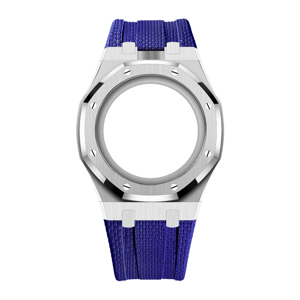 [AuraEcho]Steel Case & Fluoroelastomer Strap Full‑wrap Embedded Watch Band(Only Strap)
