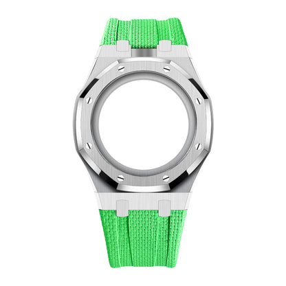 [AuraEcho]Steel Case & Fluoroelastomer Strap Full‑wrap Embedded Watch Band(Only Strap)