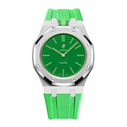 [AuraEcho]Steel Case & Fluoroelastomer Strap Full‑wrap Embedded Watch Band(Only Strap)