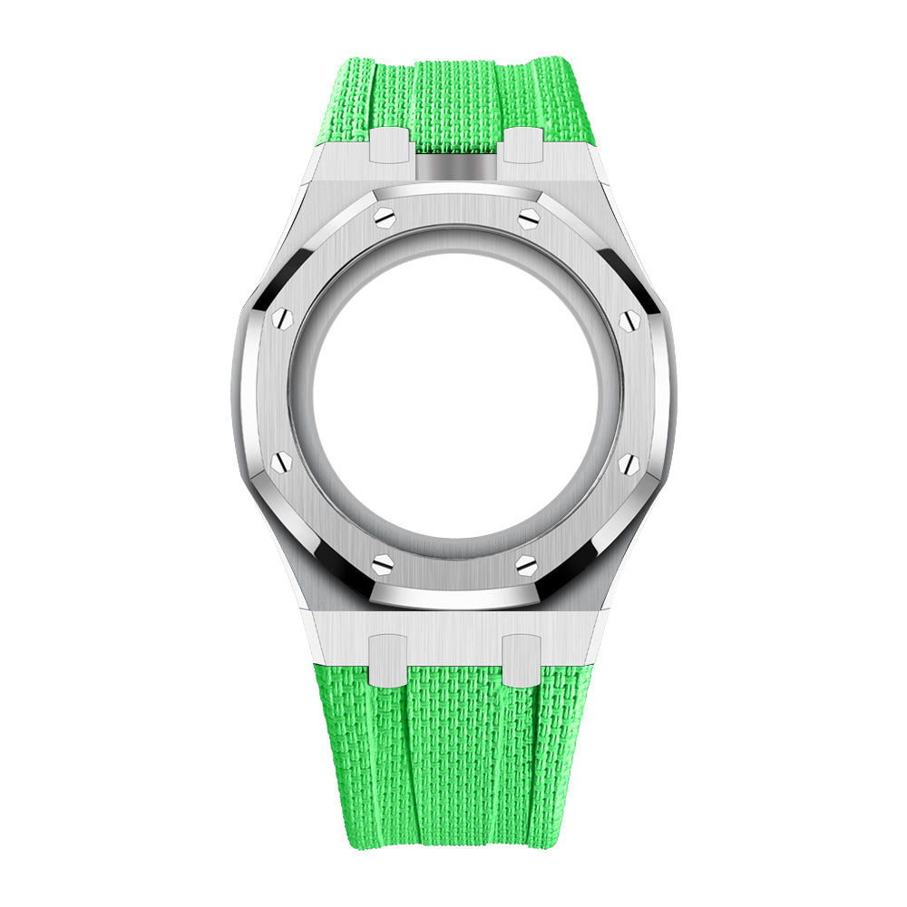 [AuraEcho]Steel Case & Fluoroelastomer Strap Full‑wrap Embedded Watch Band(Only Strap)